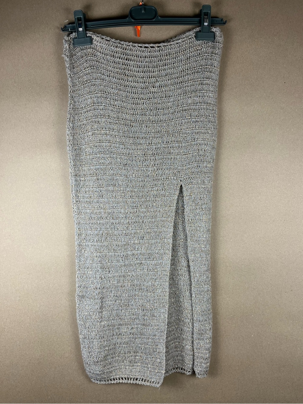 Crochet Maxi Skirt Lurex Gold Silver  Front Slit Boho Beach NWOT XS Bali Cotton